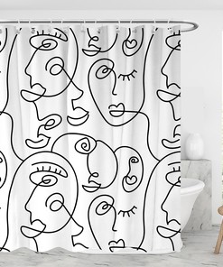 Contemporary Woman Body Shower Curtain - Minimalist Geometric Shapes and Leaves Design
