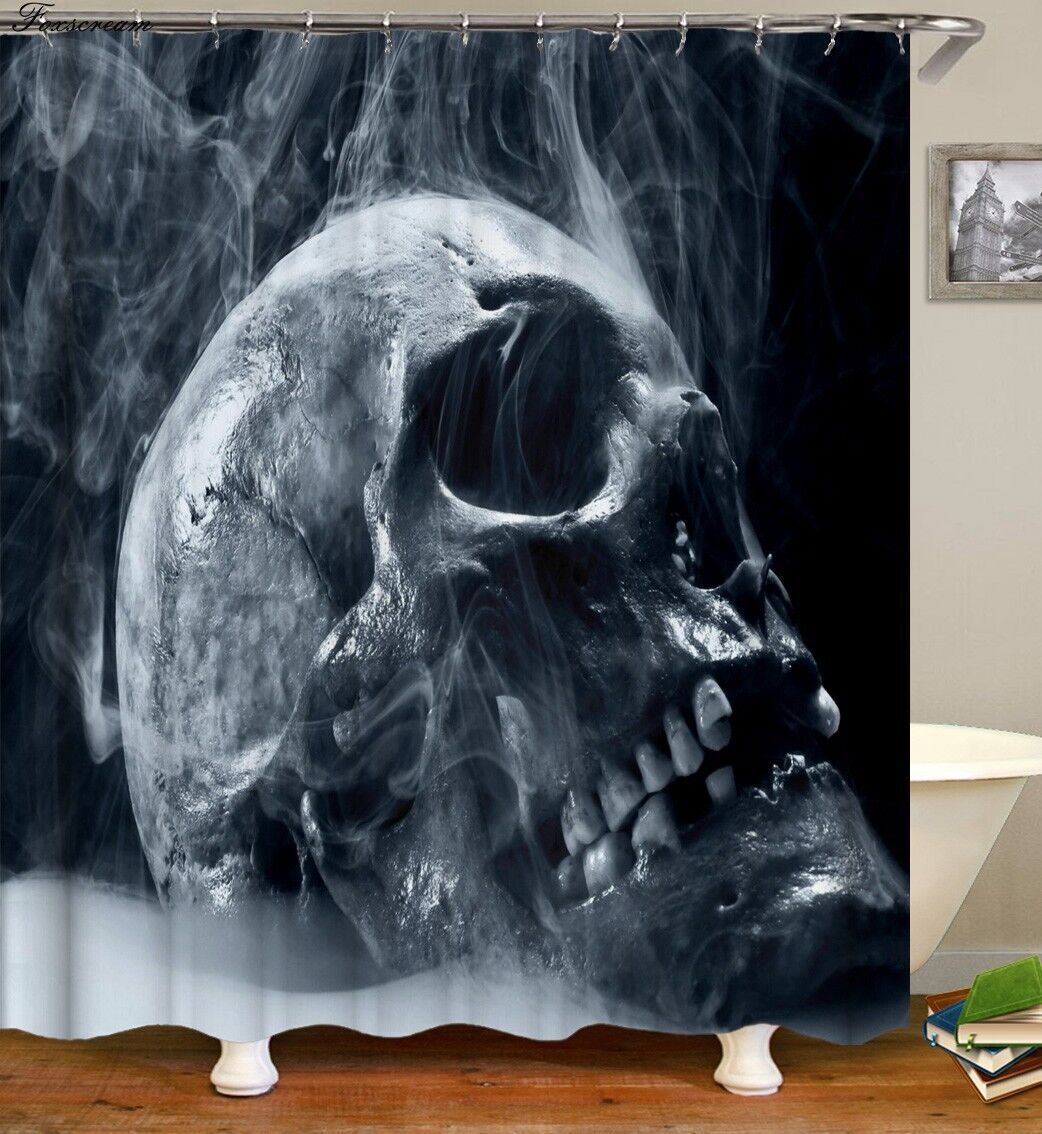 Cool 3D Skull Skeleton Fumes Smoke Planet Bathroom Shower Curtain For Your Bathroom
