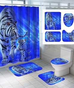 Cool 3D Tiger Blue Shower Curtain Pedestal Lid For Your Bathroom