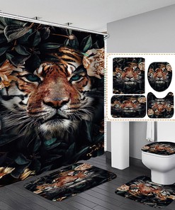 Cool 3D Tiger Flowers Animal Print Shower Curtain For Your Bathroom