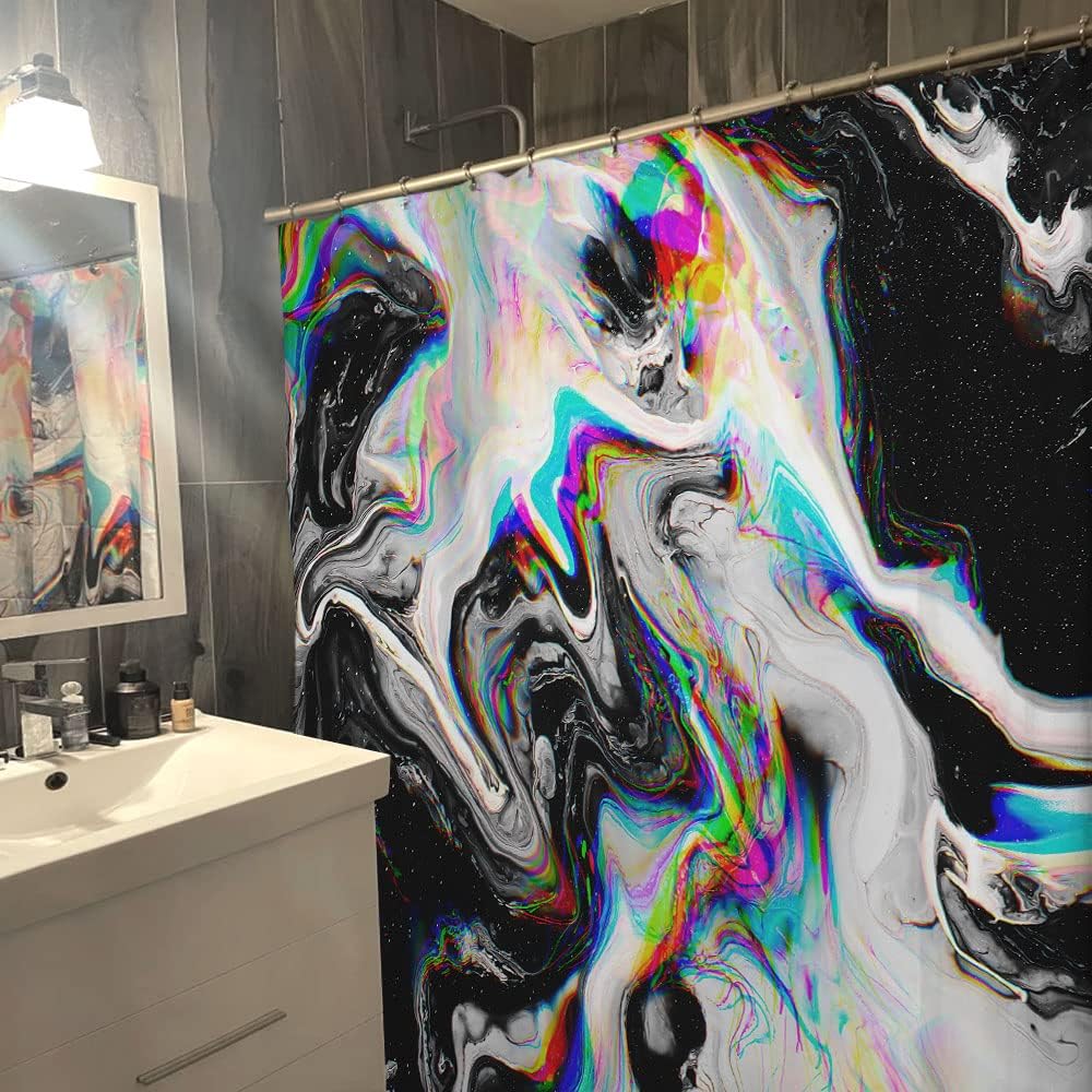Cool Abstract Marble Shower Curtain In Black And White, Add A Touch Of Artistic Flair To Your Bathroom - Image 2