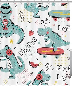 Cool And Cute Dinosaur Shower Curtain For A Playful And Adorable Bathroom Look