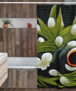 Cool And Girly Sage Green Anime Frog Shower Curtain - A Fun And Playful Addition To Your Bathroom Decor