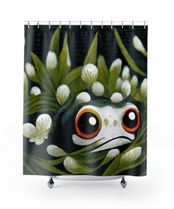Cool And Girly Sage Green Anime Frog Shower Curtain - A Fun And Playful Addition To Your Bathroom Decor