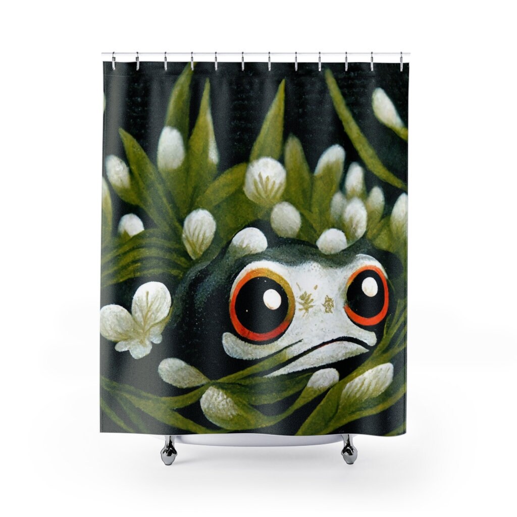 Cool And Girly Sage Green Anime Frog Shower Curtain - A Fun And Playful Addition To Your Bathroom Decor