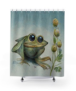 Cool And Girly Sage Green Anime Frog Shower Curtain - A Perfect Addition To Your Bathroom Decor