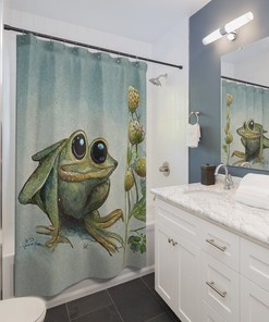 Cool And Girly Sage Green Anime Frog Shower Curtain - A Perfect Addition To Your Bathroom Decor