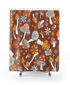Cool And Groovy Groovy Retro Shower Curtain With Mushroom Print