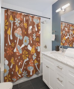 Cool And Groovy Groovy Retro Shower Curtain With Mushroom Print