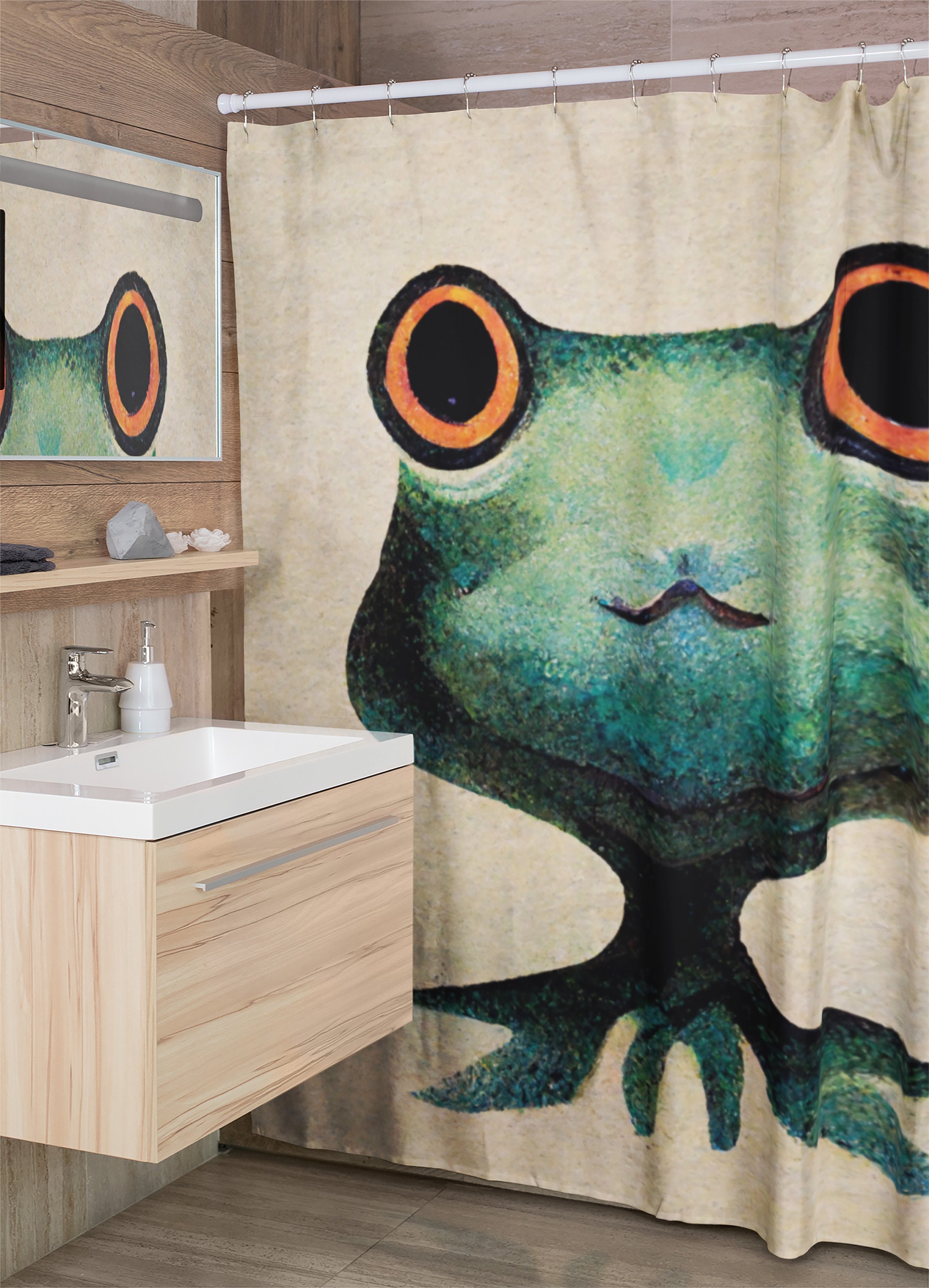 Cool And Playful Anime Frog Shower Curtain With Boho Style - A Perfect Addition To Your Bathroom Decor