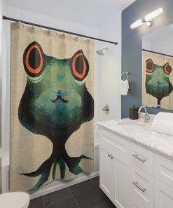 Cool And Playful Anime Frog Shower Curtain With Boho Style - A Perfect Addition To Your Bathroom Decor