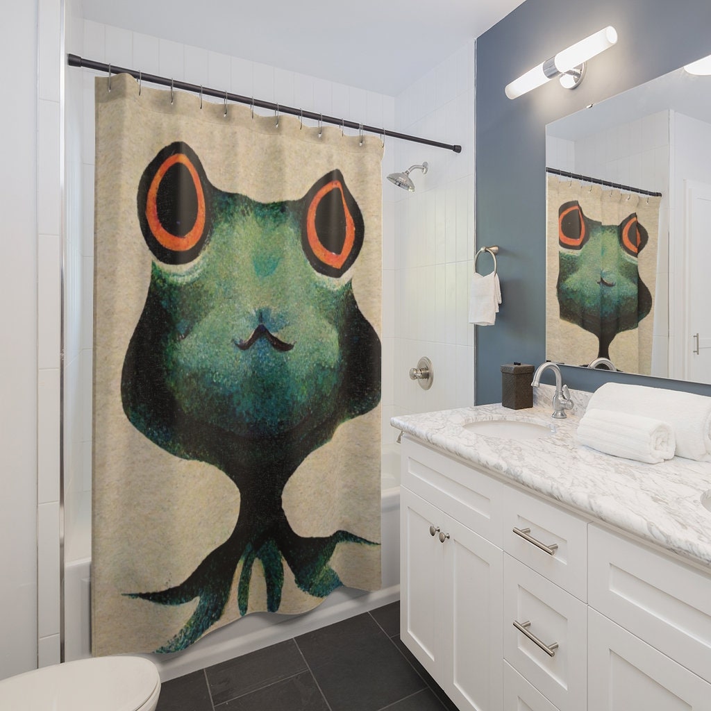 Cool And Playful Anime Frog Shower Curtain With Boho Style - A Perfect Addition To Your Bathroom Decor
