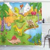 Cool And Stylish Cartoon Style Dinosaur Shower Curtain For A Quirky And Unique Bathroom Decor