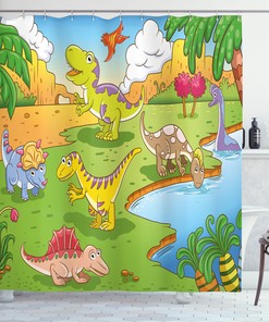 Cool And Stylish Cartoon Style Dinosaur Shower Curtain For A Quirky And Unique Bathroom Decor