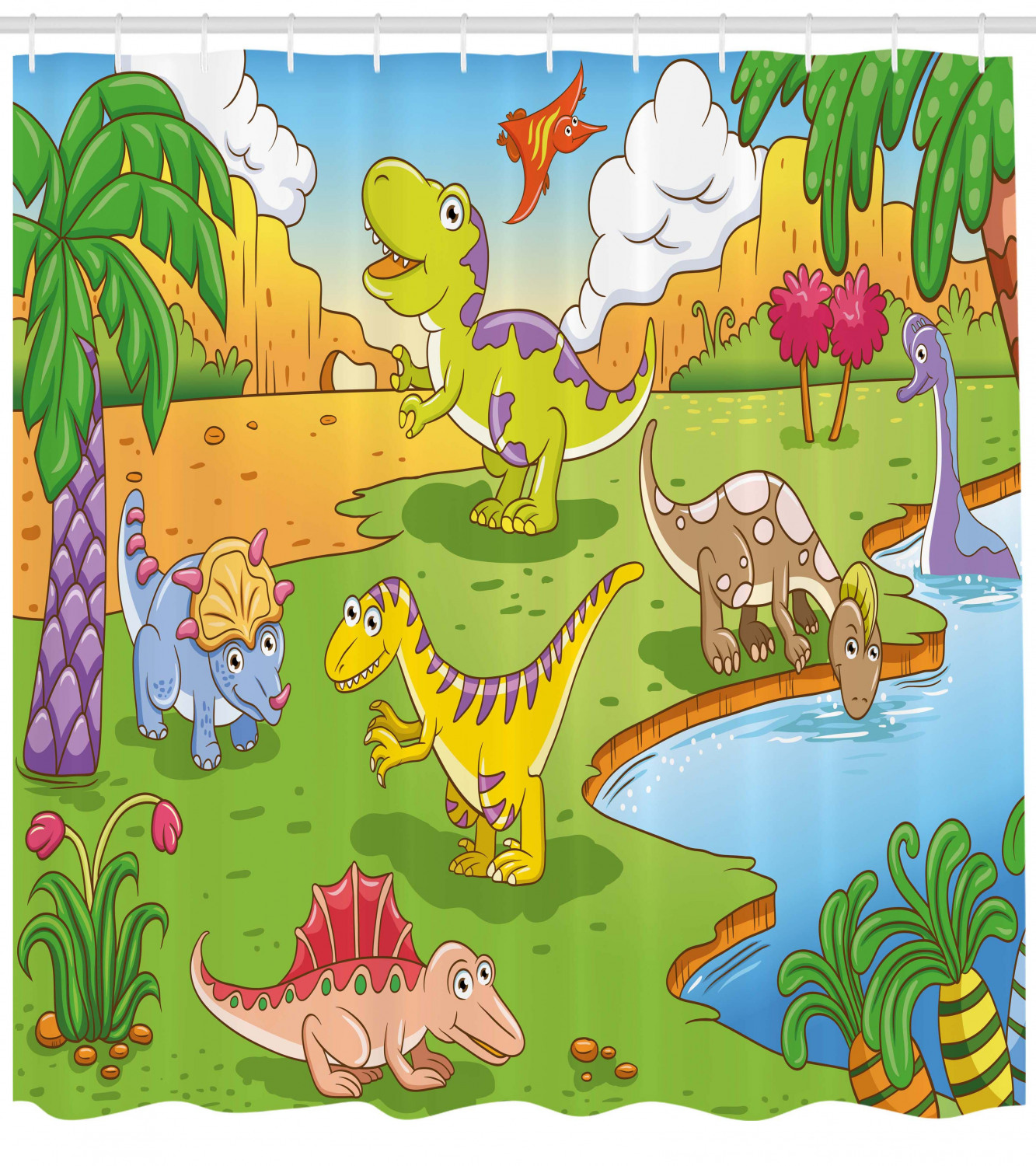 Cool And Stylish Cartoon Style Dinosaur Shower Curtain For A Quirky And Unique Bathroom Decor - Image 4