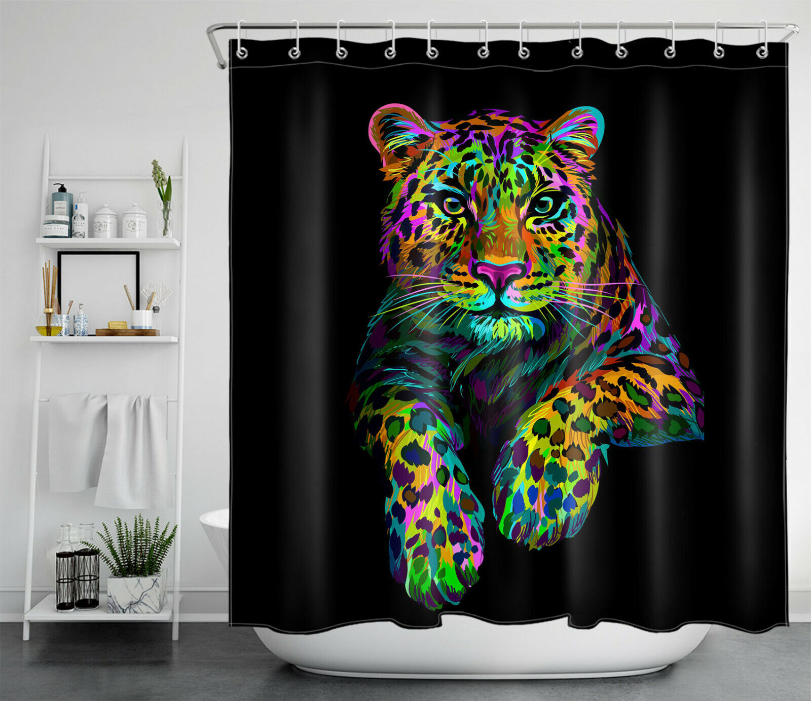 Cool Animal Tiger Print Waterproof Shower Curtain For Kids' Bathroom Decor - Image 2