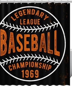 Cool Baseball Graphic Shower Curtain In Black, Add Some Sports Spirit To Your Bathroom