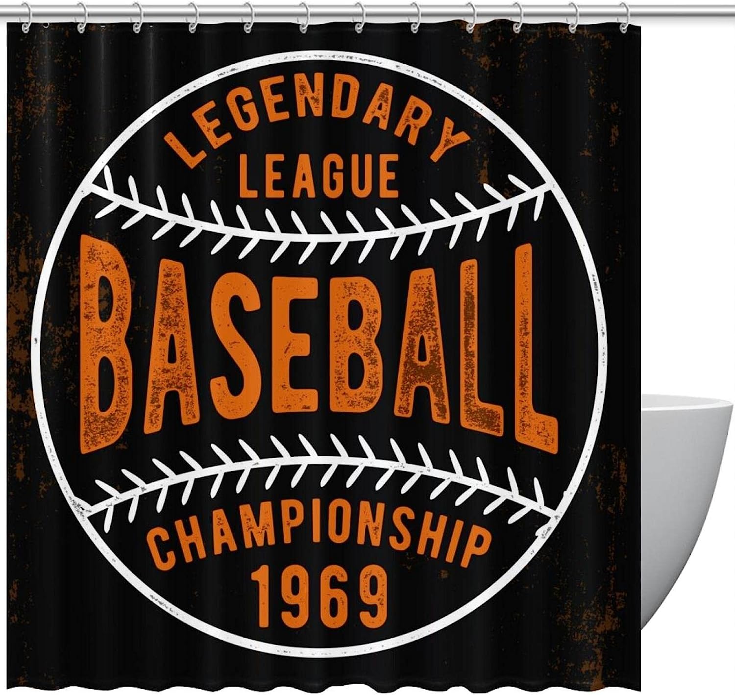 Cool Baseball Graphic Shower Curtain In Black, Add Some Sports Spirit To Your Bathroom