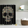 Cool Black Cartoon Skull & Flowers Design Shower Curtain Fabric To Add Hipster Vibe To Your Bath