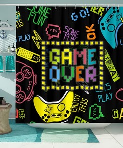Cool Boy Neon Video Game Graffiti Game Shower Curtain Fabric Bath Curtain With Waterproof Curtains 