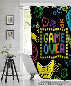 Cool Boy Neon Video Game Graffiti Game Shower Curtain Fabric Bath Curtain With Waterproof Curtains