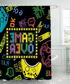 Cool Boy Neon Video Game Graffiti Game Shower Curtain Fabric Bath Curtain With Waterproof Curtains