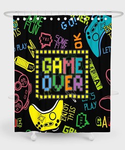 Cool Boy Neon Video Game Graffiti Game Shower Curtain Fabric Bath Curtain With Waterproof Curtains