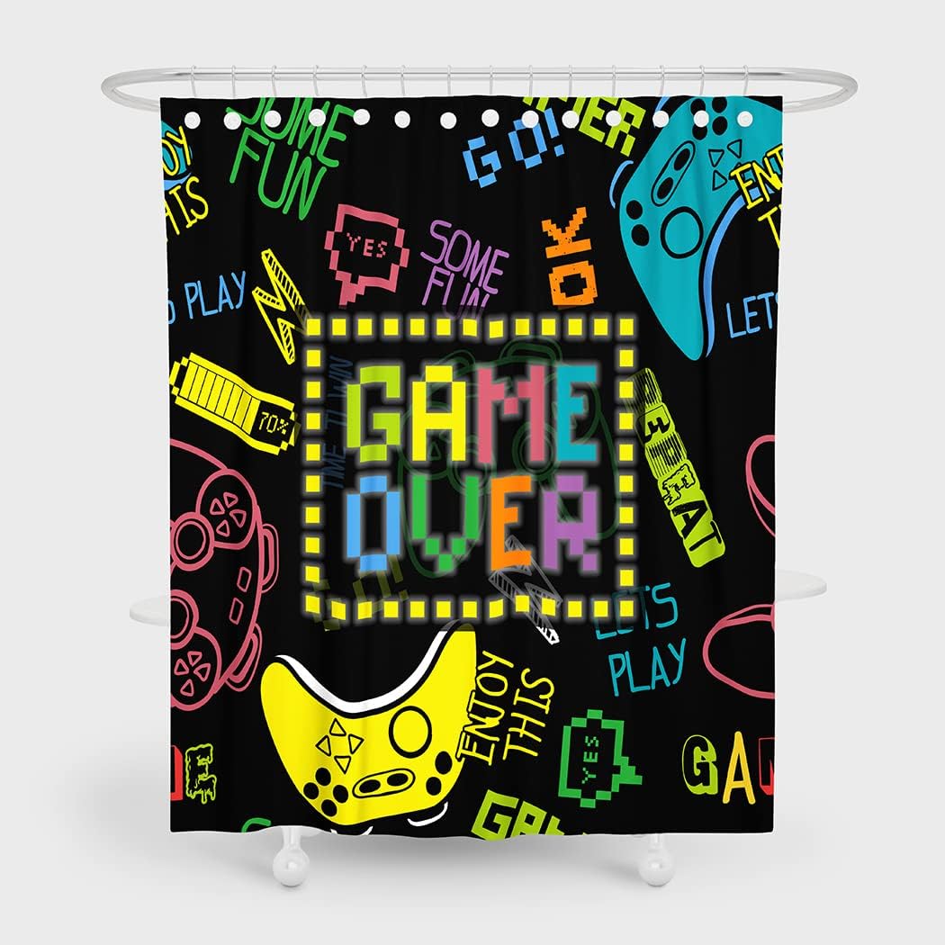 Cool Boy Neon Video Game Graffiti Game Shower Curtain Fabric Bath Curtain With Waterproof Curtains