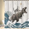 Cool Cat Dinosaur Japanese Ocean Wave Decor Rustic Farmhouse Shower Curtain