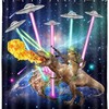 Cool Cat Riding Dinosaur Outer Space Funny Kids Shower Curtain