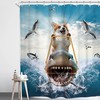 Cool Corgi Riding Shark Shower Curtain For Kids Bathroom Decor, Waterproof Fabric