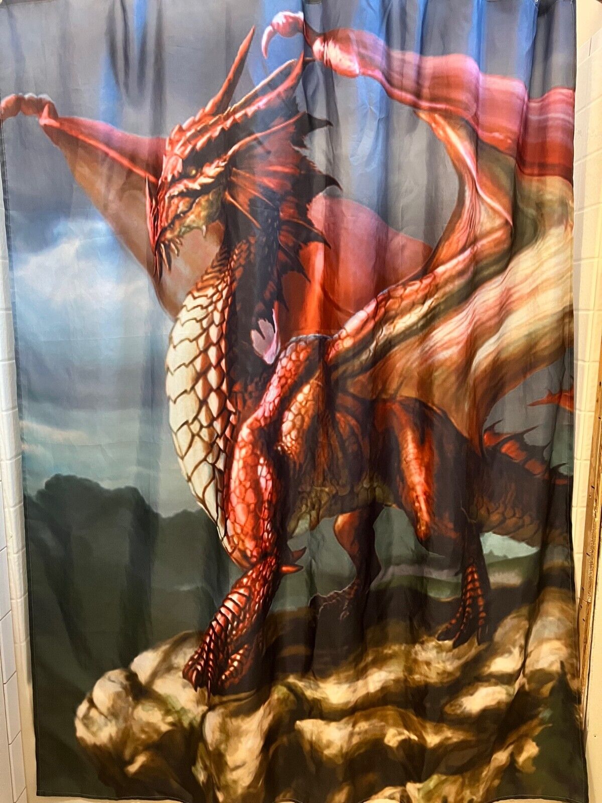 Cool Dragon Fantasy Art Shower Curtain with Scary and Spooky Design