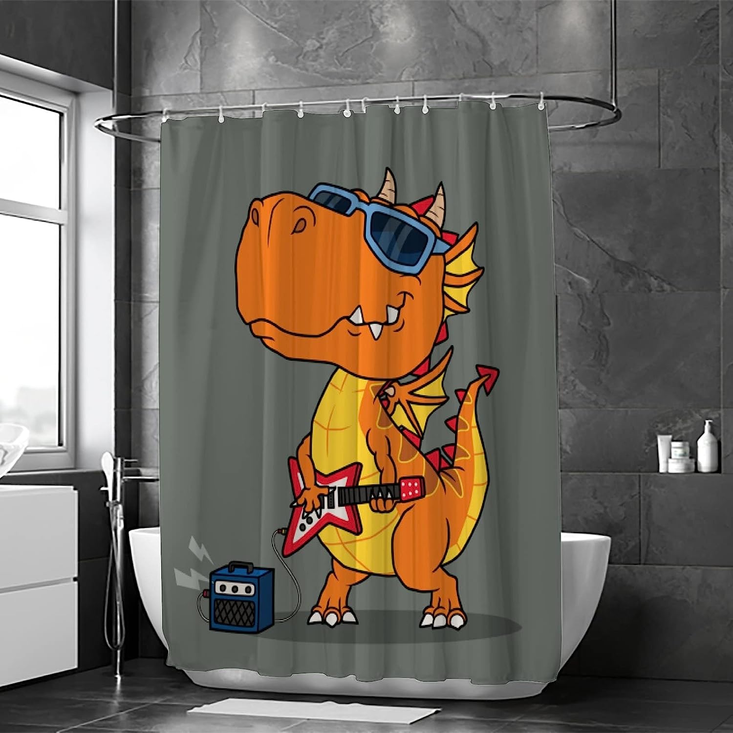 Cool Dragon Playing Guitar Shower Curtain For A Unique Bathroom