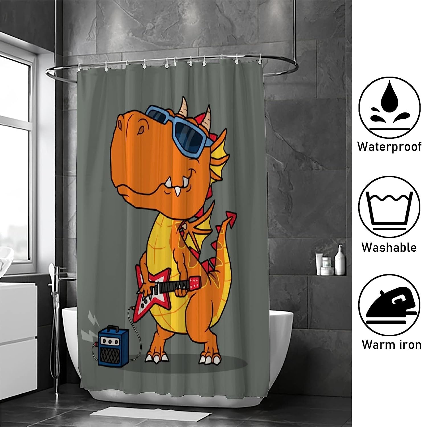 Cool Dragon Playing Guitar Shower Curtain For A Unique Bathroom