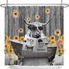 Cool Farm Cow Shower Curtain with Sunflowers and Planks for Natural Charm