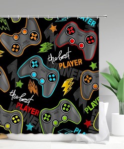 Cool Gamer Shower Curtain with Modern Gamepad Controller Design for Teens and Boys Bathroom Decor