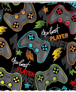 Cool Gamer Shower Curtain with Modern Gamepad Controller Design for Teens and Boys Bathroom Decor