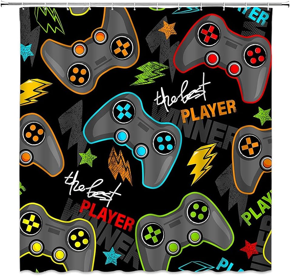 Cool Gamer Shower Curtain with Modern Gamepad Controller Design for Teens and Boys Bathroom Decor