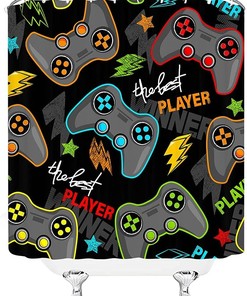 Cool Gamer Shower Curtain with Modern Gamepad Controller Design for Teens and Boys Bathroom Decor