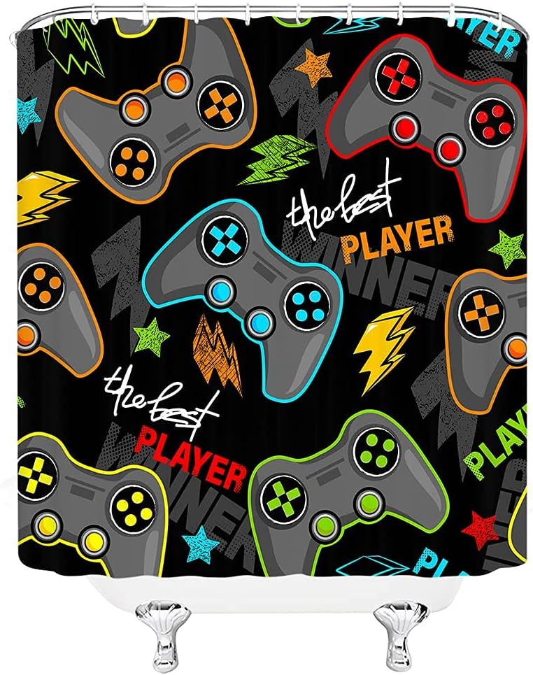 Cool Gamer Shower Curtain with Modern Gamepad Controller Design for Teens and Boys Bathroom Decor