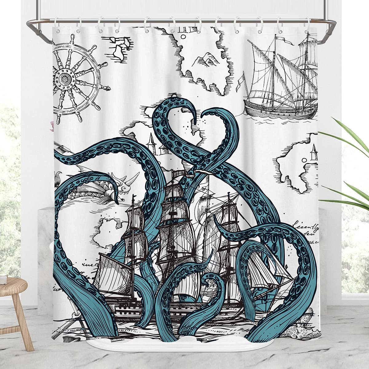 Cool Nautical Octopus Shower Curtain For Ocean Lover'S Bathroom
