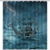 Cool Nautical Octopus Shower Curtain with Kraken Attack and Pirate Ship for Marine Life Bathroom Decor 