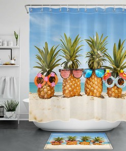 Cool Pineapple Tropical Ocean Beach Shower Curtain, Funny Bathroom Accessory 