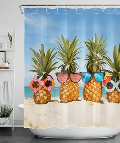 Cool Pineapple Tropical Ocean Beach Shower Curtain, Funny Bathroom Accessory