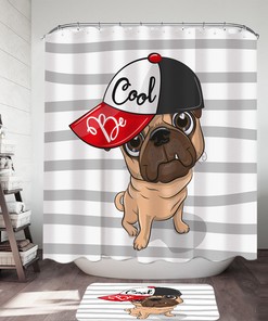 Cool Pug Dog Shower Curtain, Funny Bathroom Decor For Dog Lovers