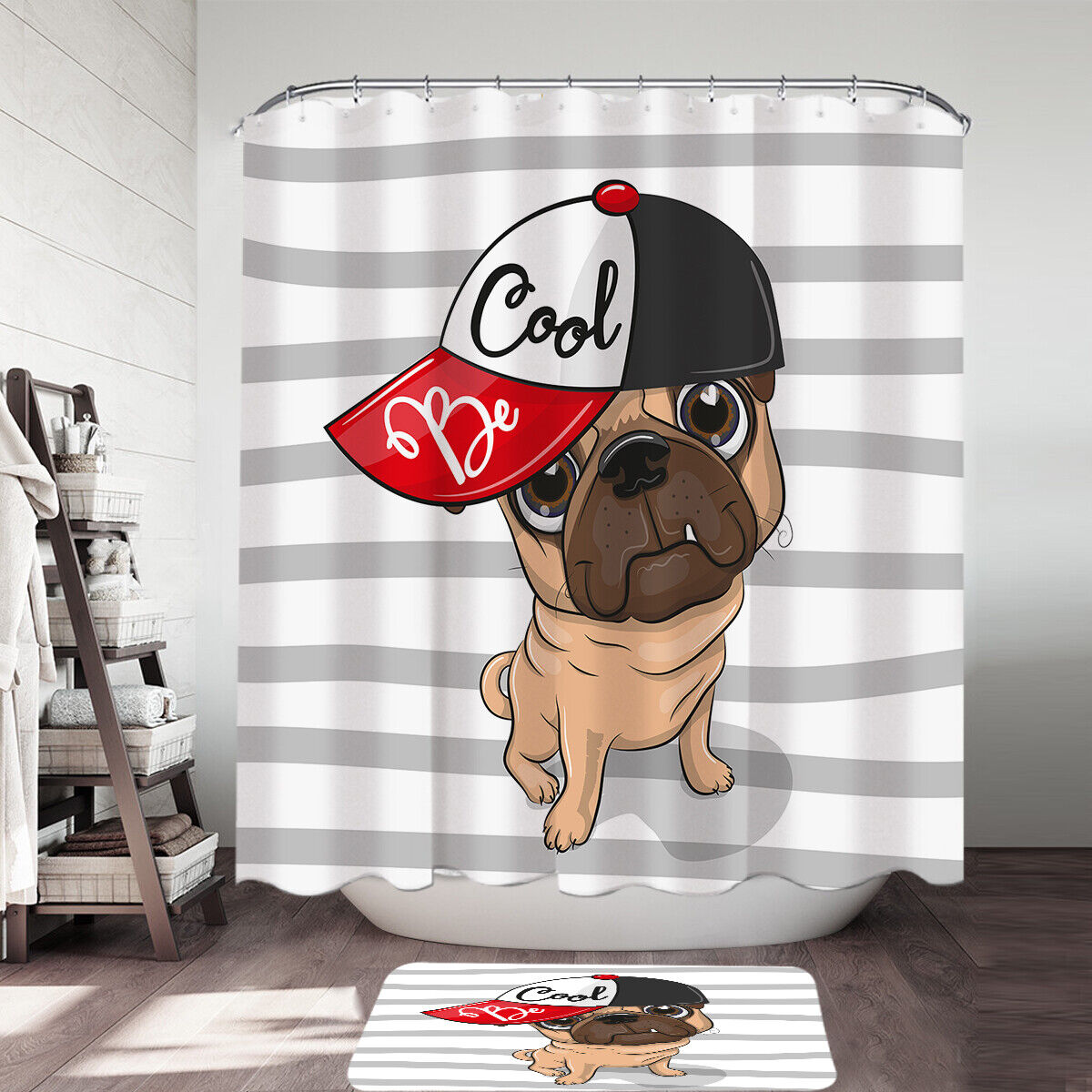 Cool Pug Dog Shower Curtain, Funny Bathroom Decor For Dog Lovers