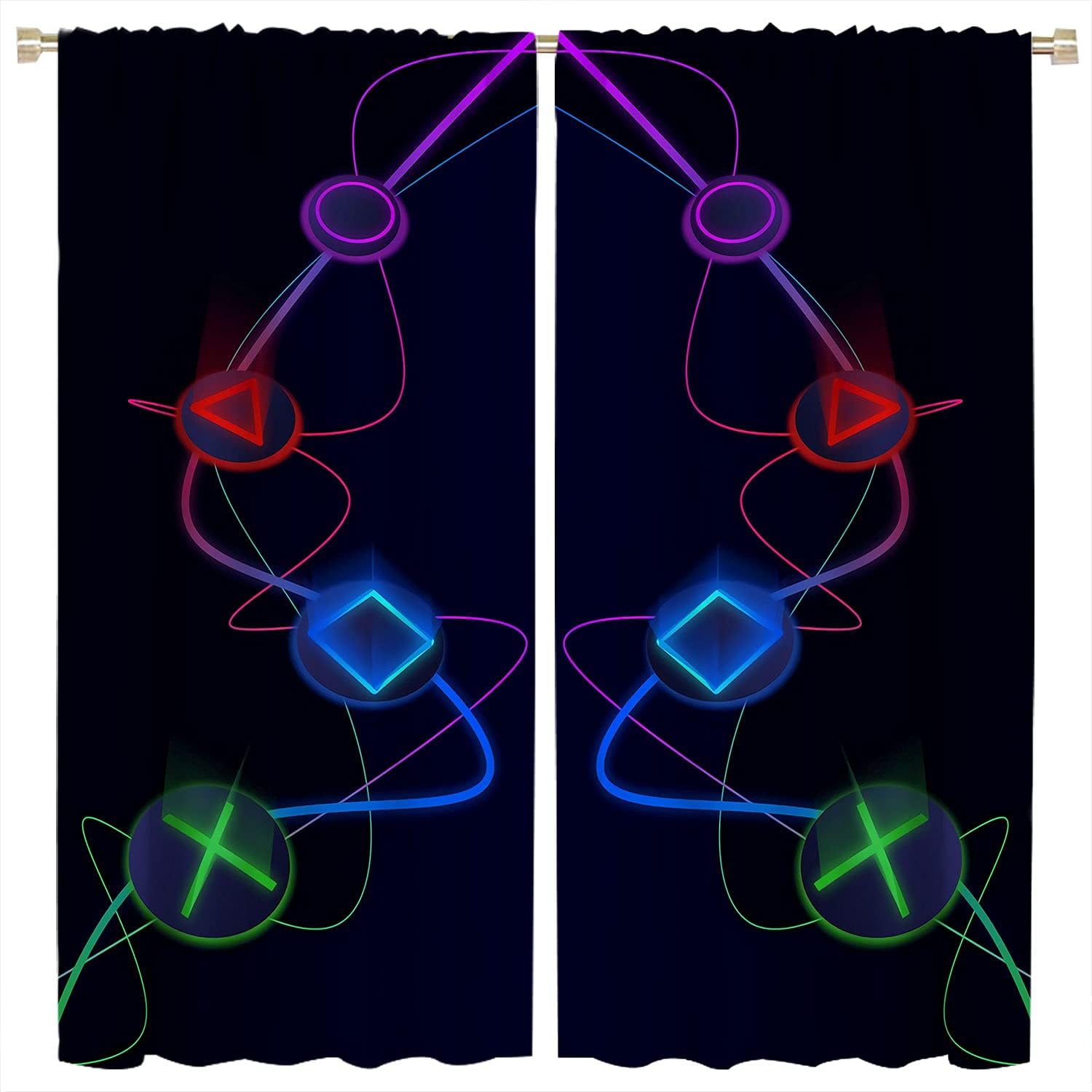 Cool Retro Playing Gamer Bedroom Blackout Curtains - Room Darkening Wide For Boy Living Room