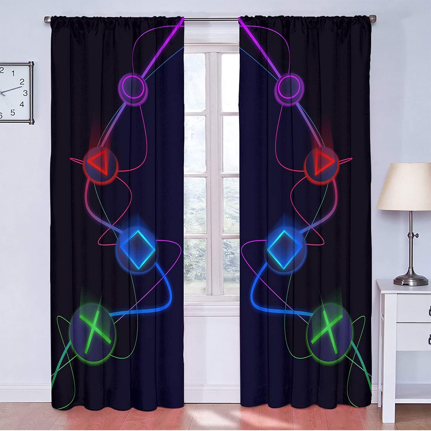 Cool Retro Playing Gamer Bedroom Blackout Curtains - Room Darkening Wide For Boy Living Room