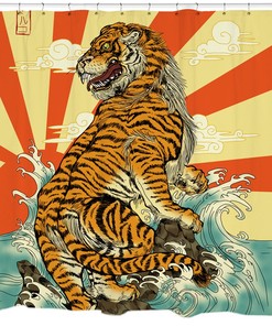 Cool Rising Sun Japanese Shower Art Tiger Shower Curtain for Spa-Like Bathroom Decor