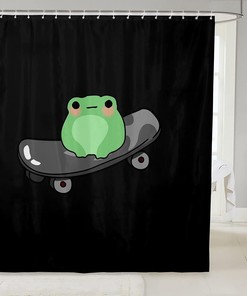 Cool Skateboard Frog Shower Curtain - Waterproof Fabric With Kawaii Design For Hanging Curtains